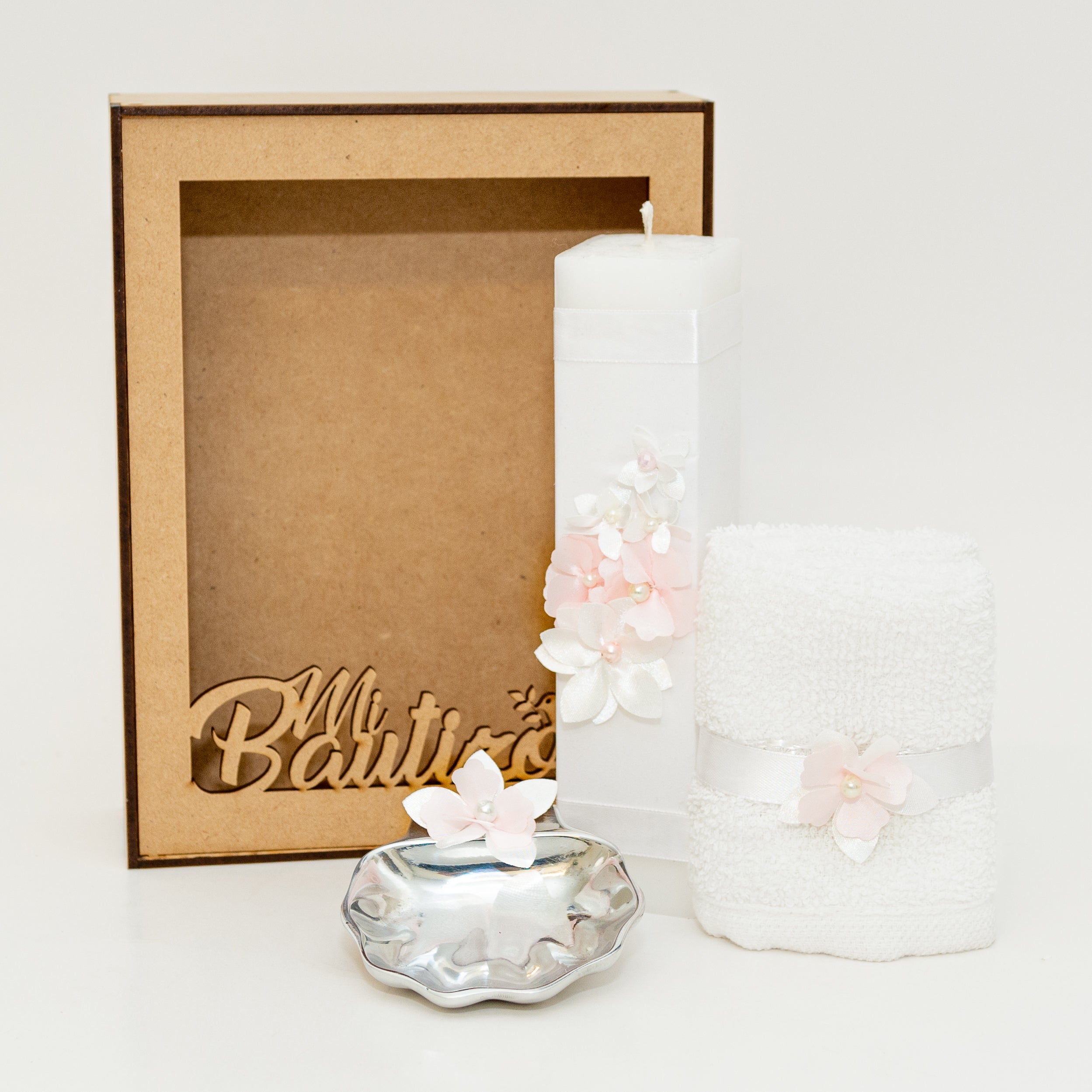 Kit de Bautizo con flores rosa
