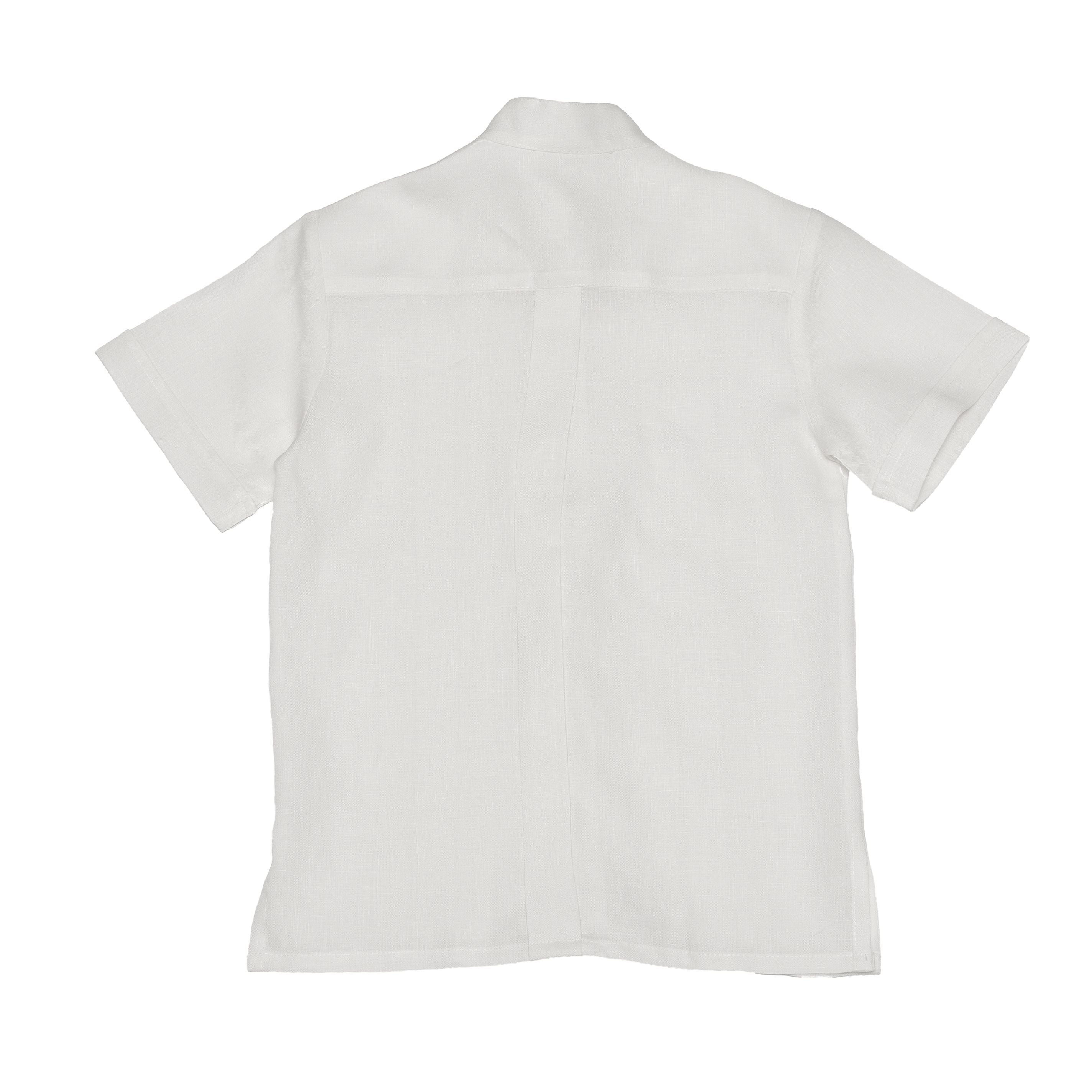 Camisa en lino manga corta entredos de cuadros