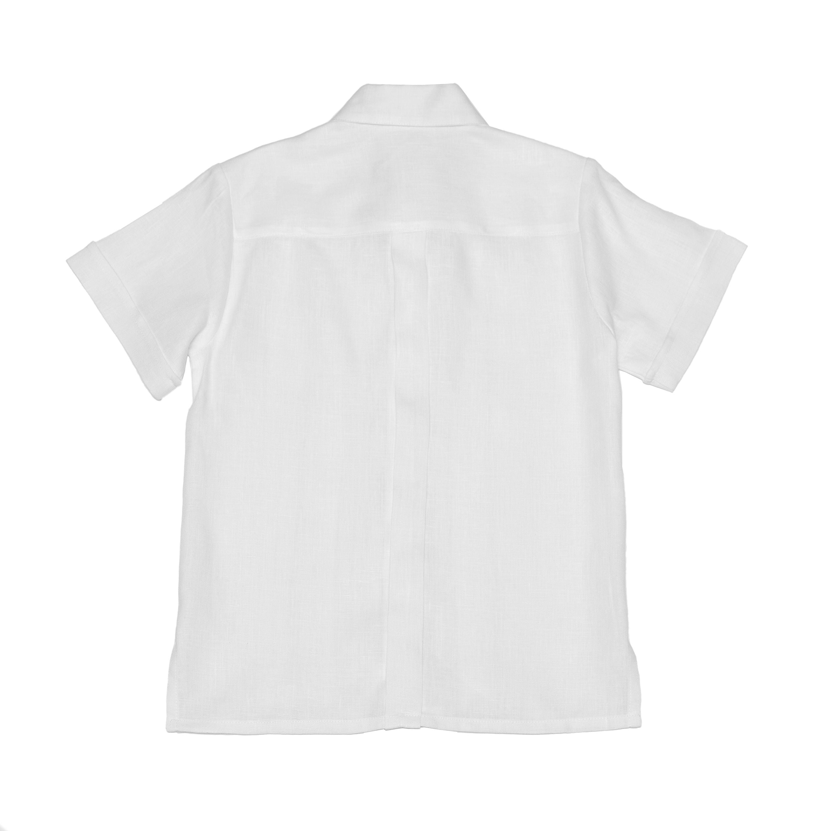 Camisa en lino manga corta con alforzas anchas