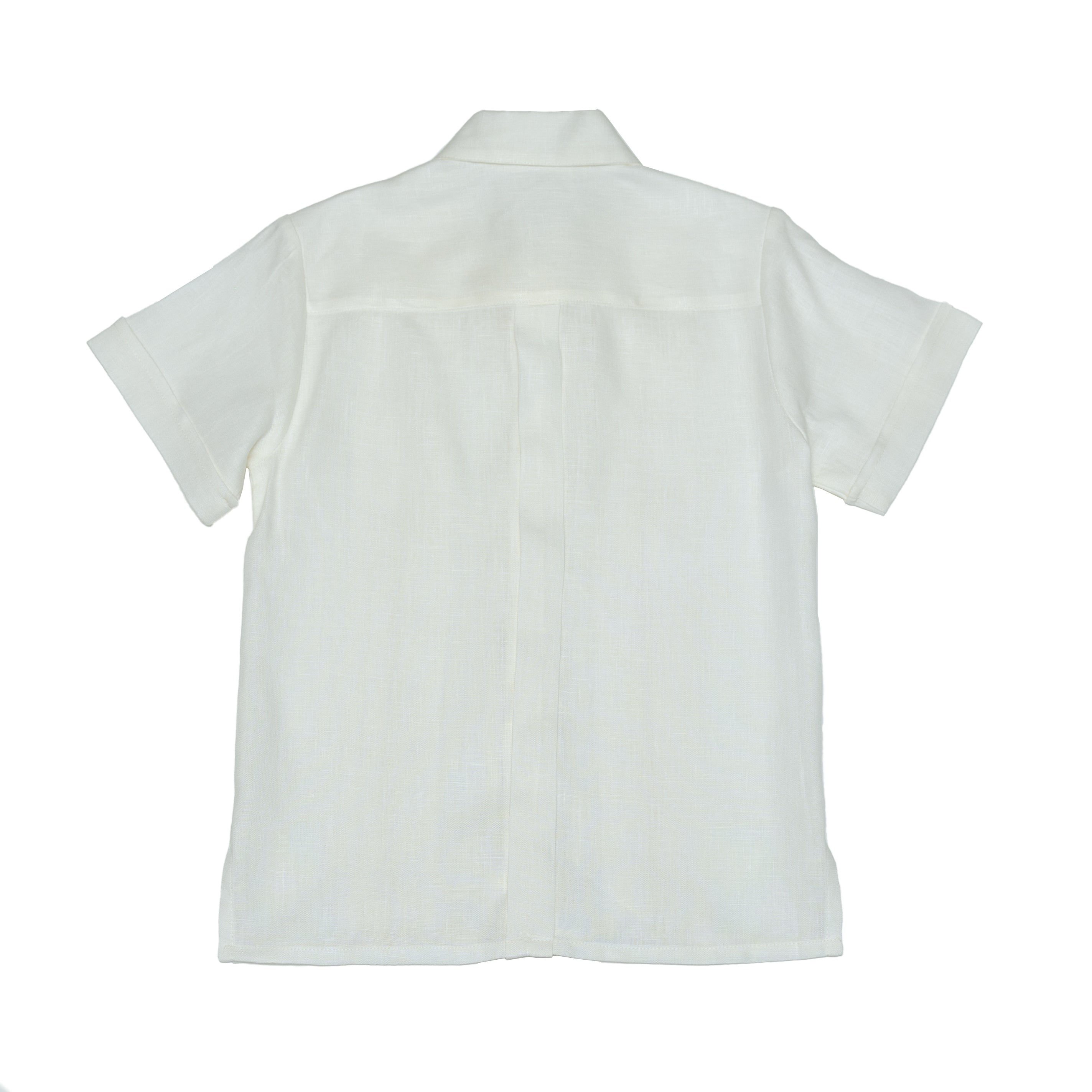 Camisa en lino manga corta con alforzas anchas