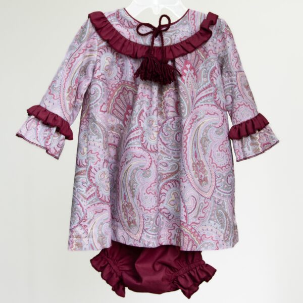 Vestido de algodón estampado de flores vino y rosa
