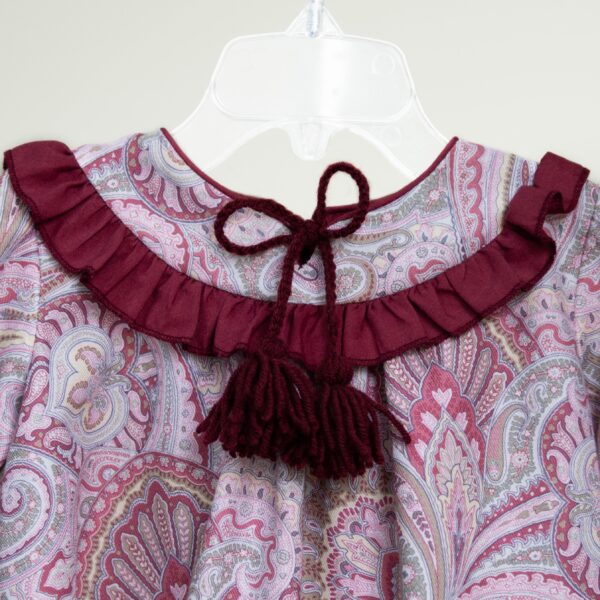 Vestido de algodón estampado de flores vino y rosa - Imagen 4