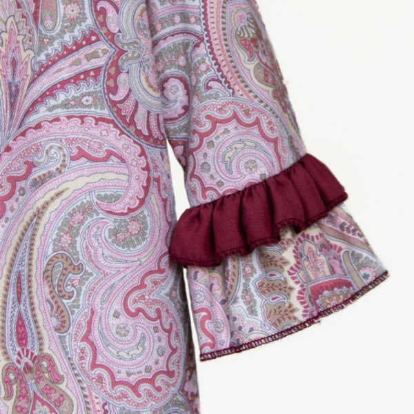 Vestido de algodón estampado de flores vino y rosa - Imagen 5