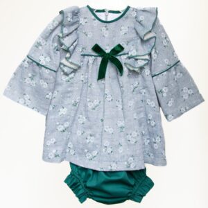 Vestido de algodón estampado de flores verde y blanco