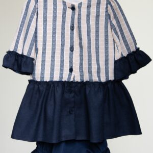 Vestido de algodón de cuadros beige y azul