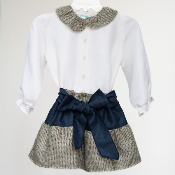 Conjunto niña, falda de lana y blusa de piqué - Imagen 2