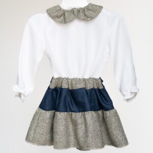 Conjunto niña, falda de lana y blusa de piqué