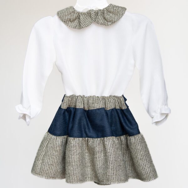 Conjunto niña, falda de lana y blusa de piqué