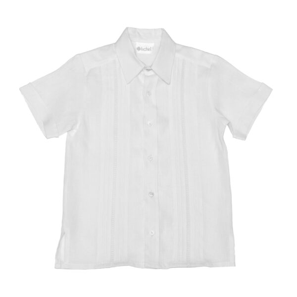 Camisa en lino con entredos cruzado manga corta