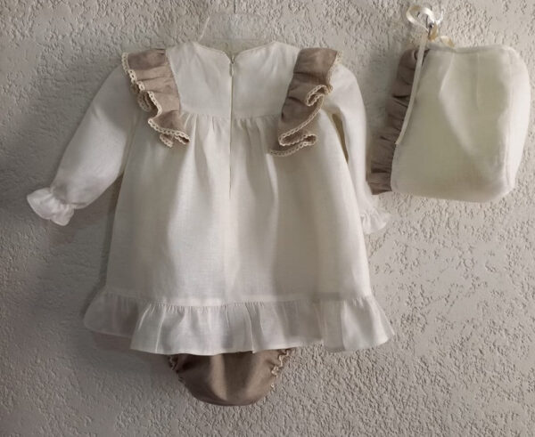 Ropón vestido corto de lino crudo y jaspe con alforzas - Imagen 2