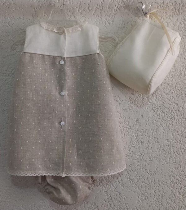 Ropón vestido corto de lino jaspe bordado de puntos crudo - Imagen 2