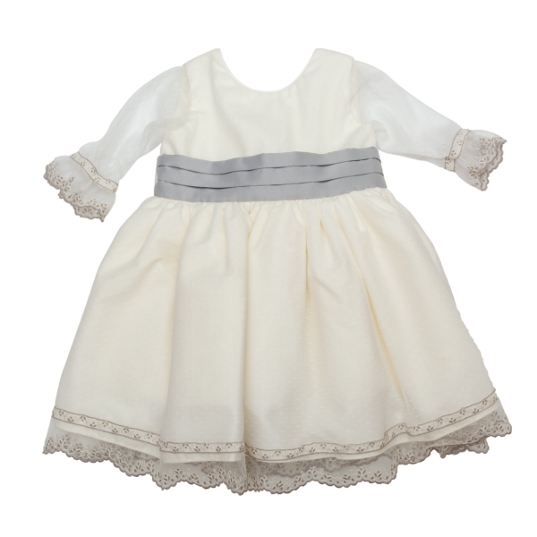 Vestido de tul puntos con tiras de tul bordadas