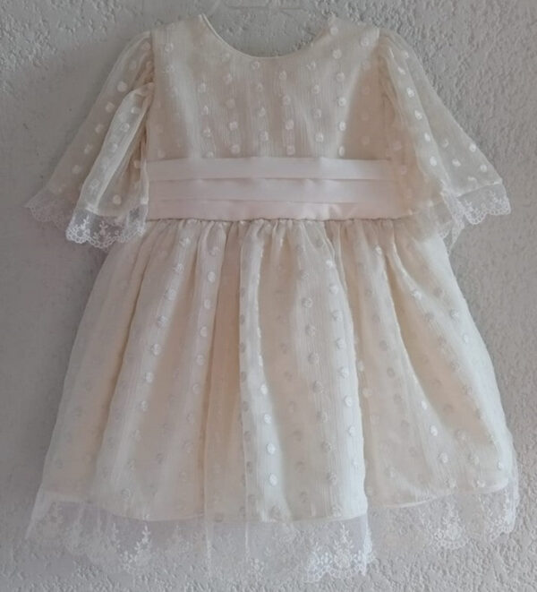 Vestido de poliester corrugado bordado de lunares