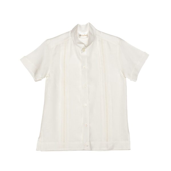 Camisa en lino con entredos de vainica manga corta