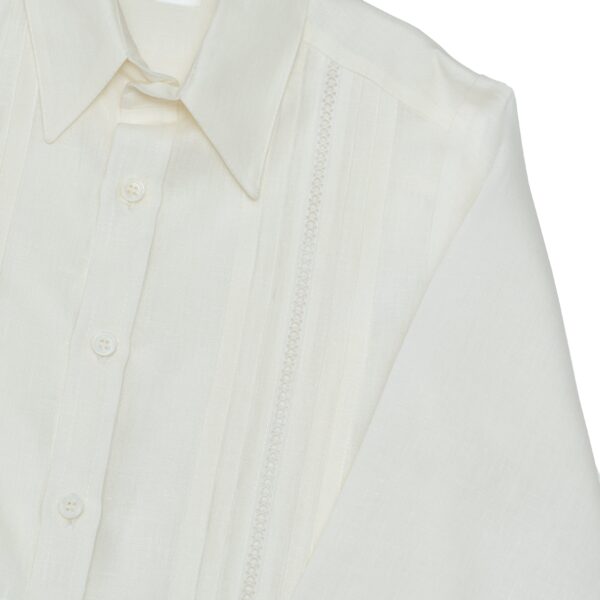 Camisa en lino con entredos cruzado manga larga - Imagen 3