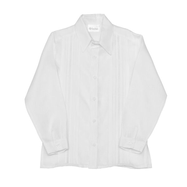 Camisa en lino con entredos cruzado manga larga