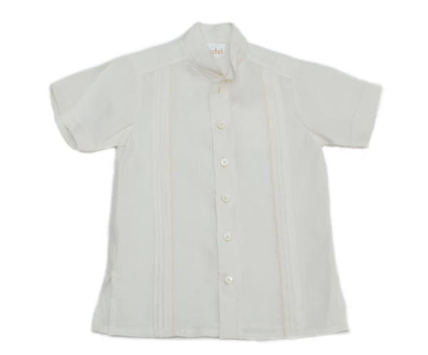 Camisa en lino con entredos de vainica chica manga corta