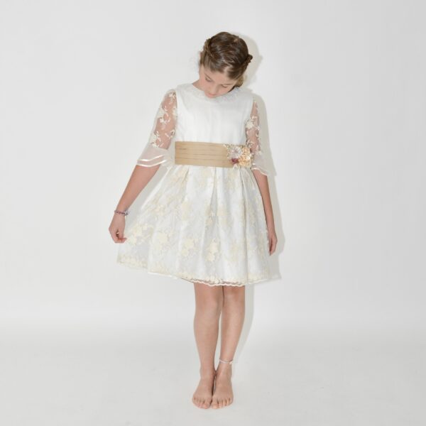 Vestido  desmontable en organza y tul bordado color marfíl