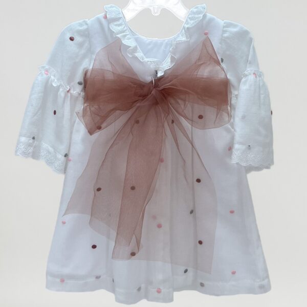 Vestido de algodón blanco bordado de lunares vino - Imagen 2