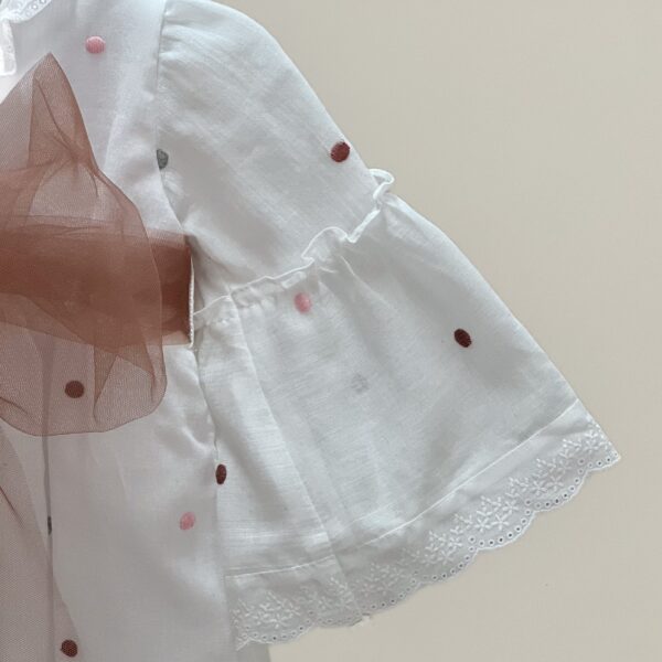 Vestido de algodón blanco bordado de lunares vino - Imagen 3