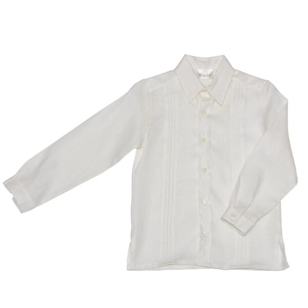 Camisa en lino con alforzas delgadas manga larga