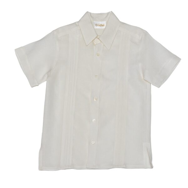 Camisa en lino con alforzas delgadas manga corta