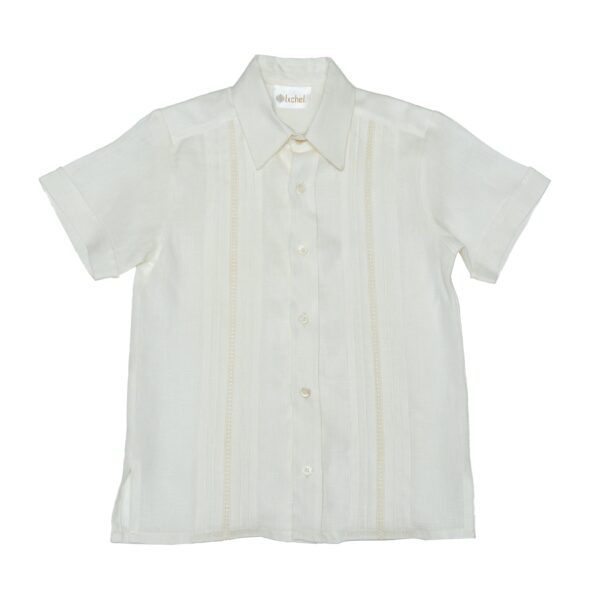 Camisa en lino con entredos cruzado manga corta - Imagen 2