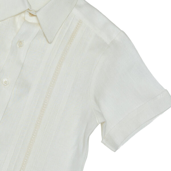 Camisa en lino con entredos cruzado manga corta - Imagen 3