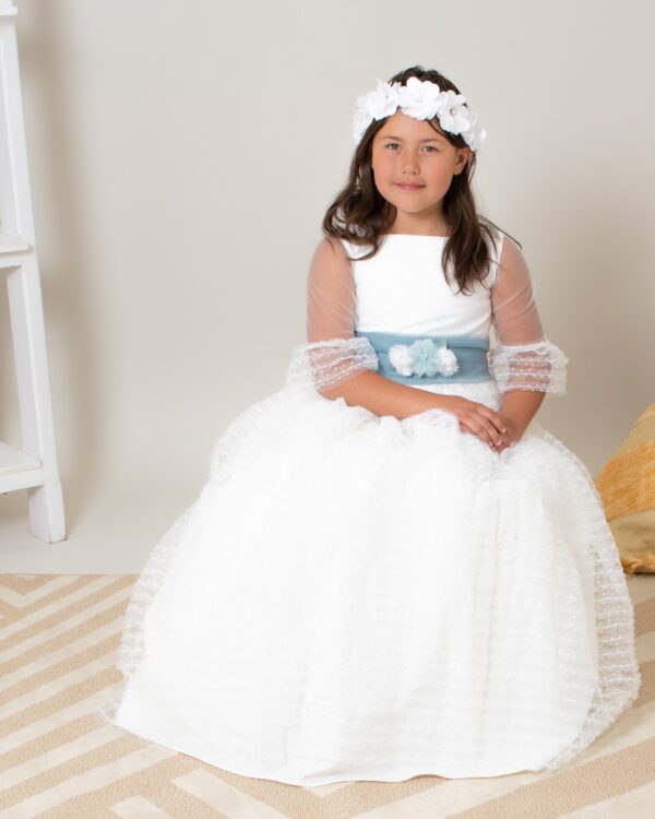 Vestido de tul con falda plisada de tul bordado de lunares