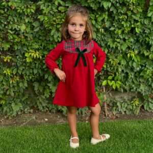 Vestido de pana roja con algodón cuadros