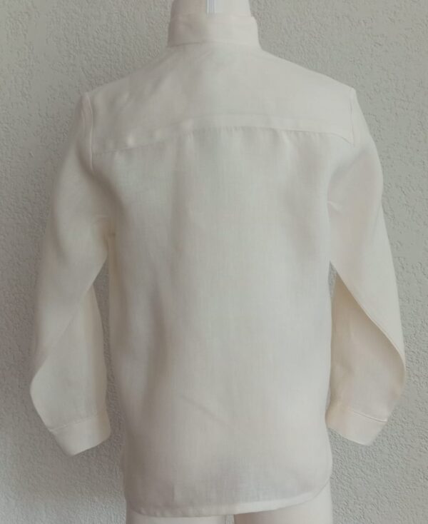 Camisa en lino con bies perfilado, manga larga - Imagen 2